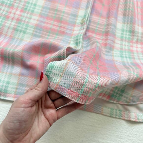 Vintage 70s Land n’ Sea Pastel Plaid Button Up Blouse, Size XL - Picture 5 of 9